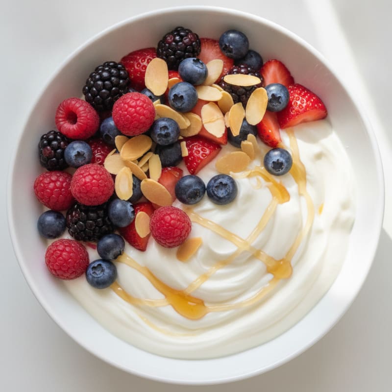 Greek Yogurt Protein Parfait with Mixed Berries and Almonds