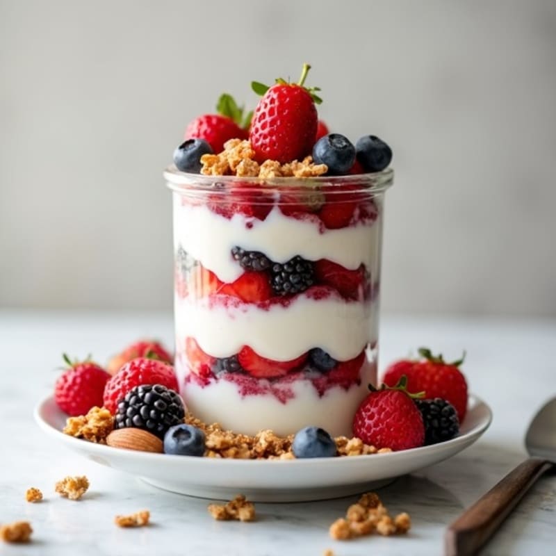 Creamy Greek Yogurt Parfait with Mixed Berries and Almonds