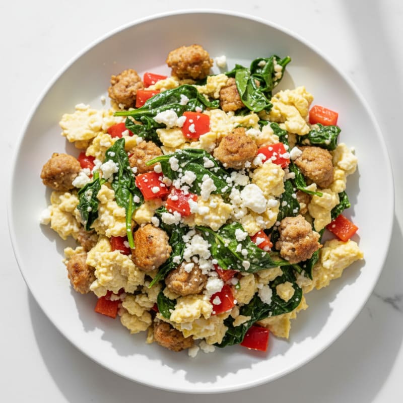Egg White and Turkey Sausage Scramble with Spinach and Feta