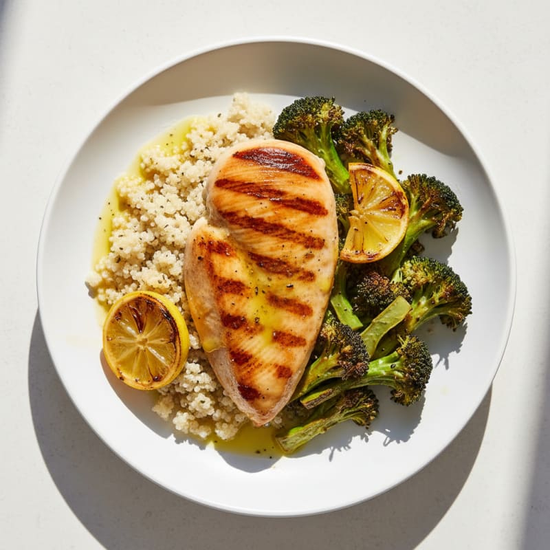 Grilled Chicken Breast with Quinoa and Roasted Broccoli
