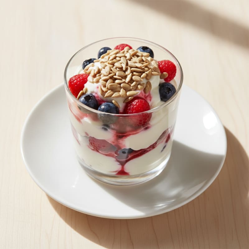 Creamy Greek Yogurt Parfait with Mixed Berries and Sunflower Seeds