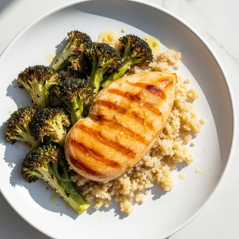 Grilled Chicken Breast with Quinoa and Roasted Broccoli