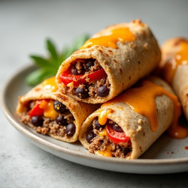Cheesy Beef and Black Bean Baked Tortilla Rolls