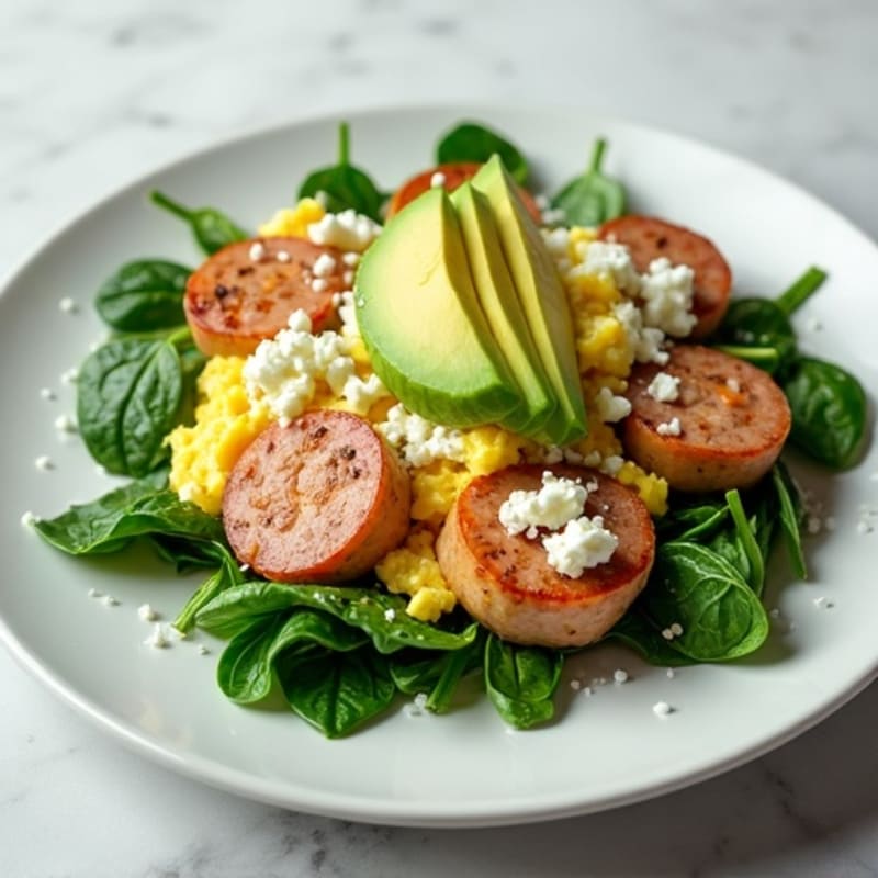 Egg White and Turkey Sausage Scramble with Spinach and Cottage Cheese