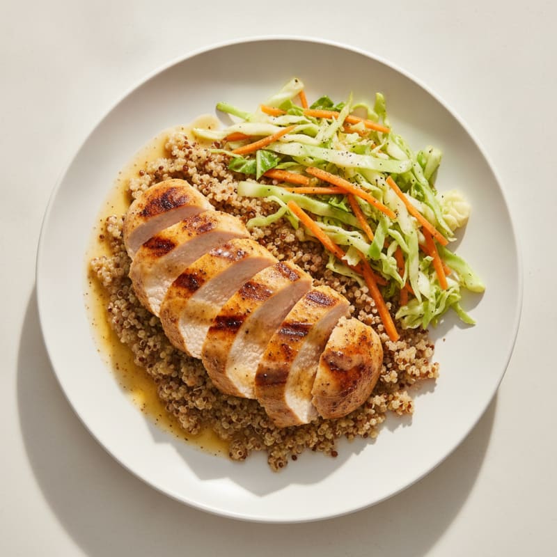Grilled Turkey Breast with Crunchy Cabbage Slaw and Quinoa