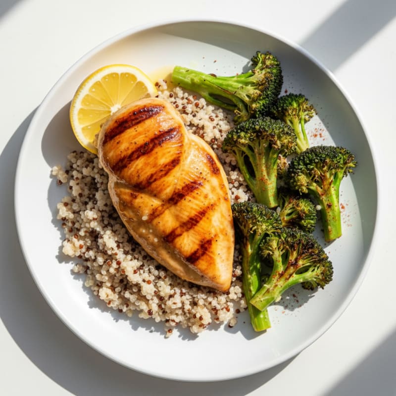 Seared Chicken Breast with Quinoa and Roasted Broccoli