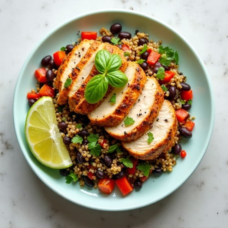 Fresh Lime-Cilantro Quinoa and Black Bean Salad with Grilled Chicken