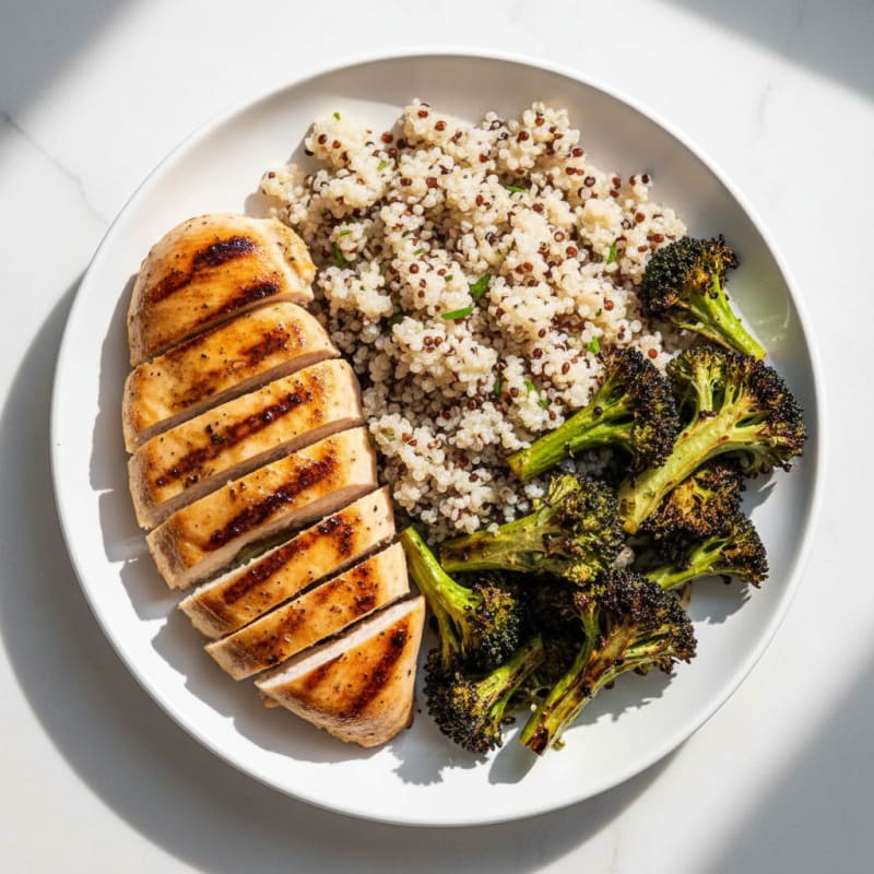 Grilled Chicken Breast with Quinoa and Roasted Broccoli