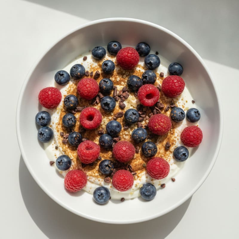 Mixed Berry Yogurt with Cacao Nibs