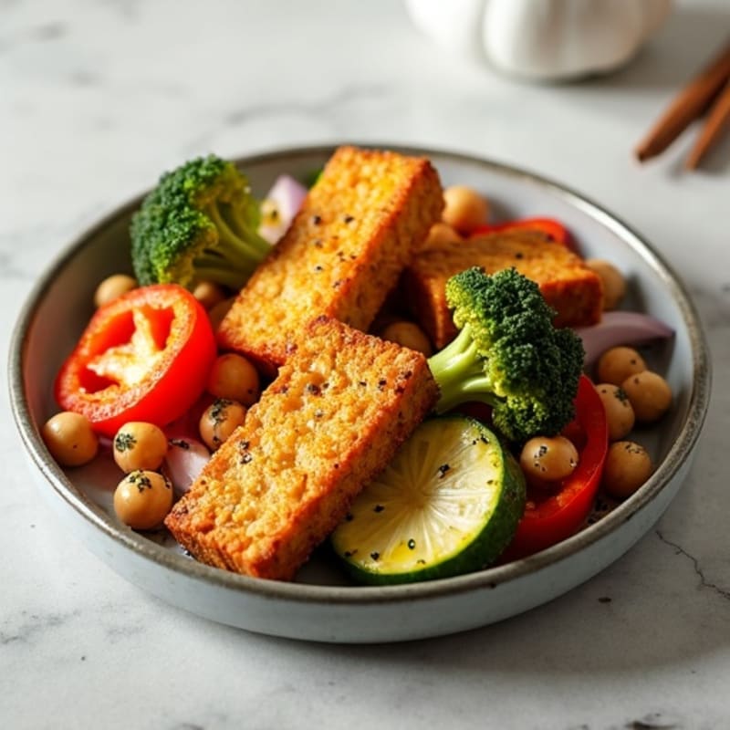 Crispy Tofu with Garlic-Herb Roasted Vegetables