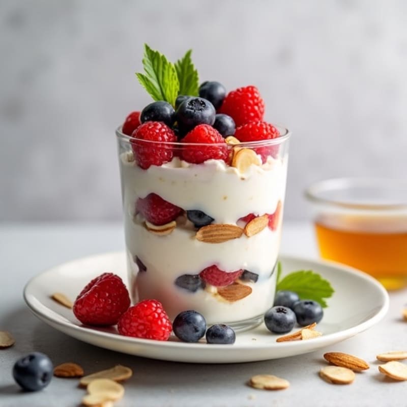 Greek Yogurt Protein Parfait with Mixed Berries and Almonds