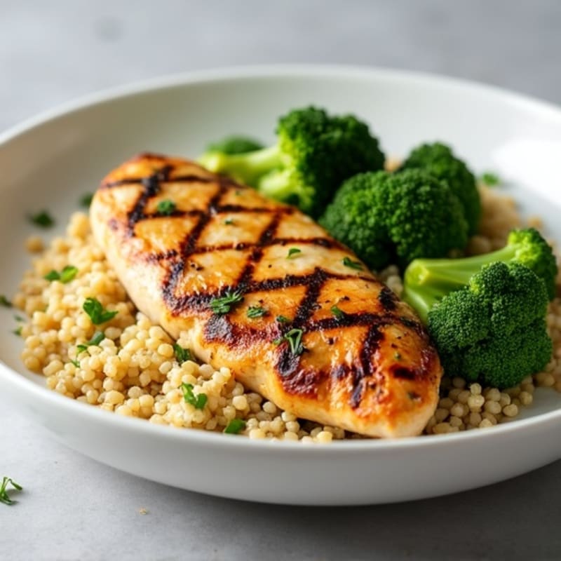 Grilled Chicken Breast with Quinoa and Roasted Broccoli