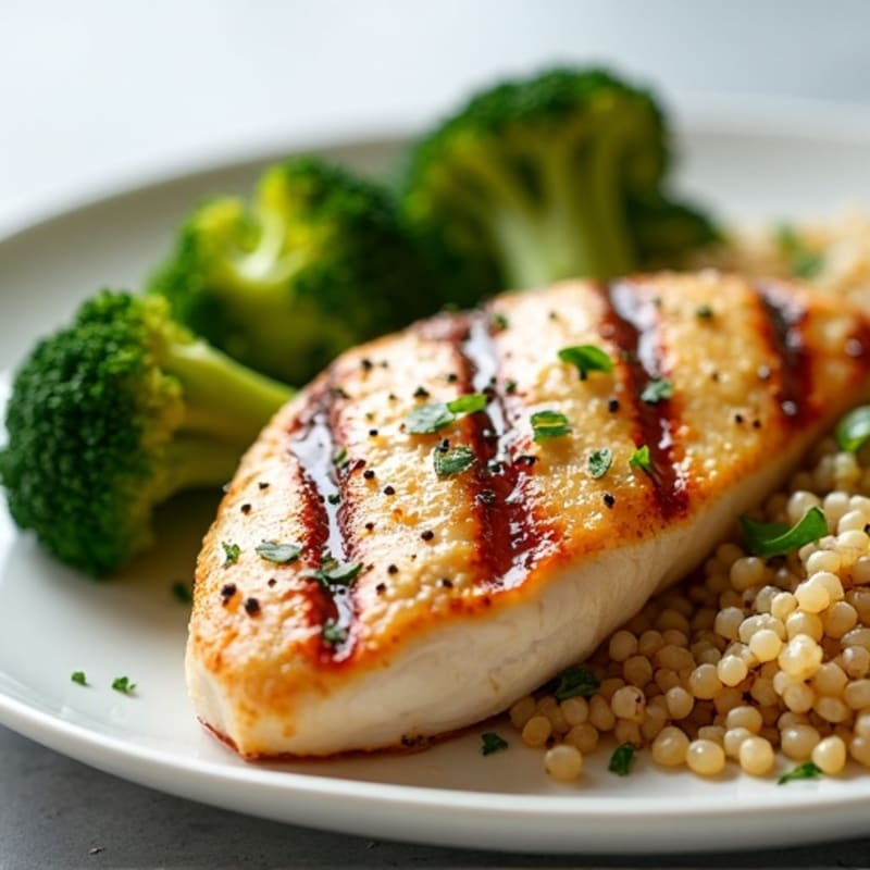 Grilled Chicken Breast with Roasted Broccoli and Quinoa