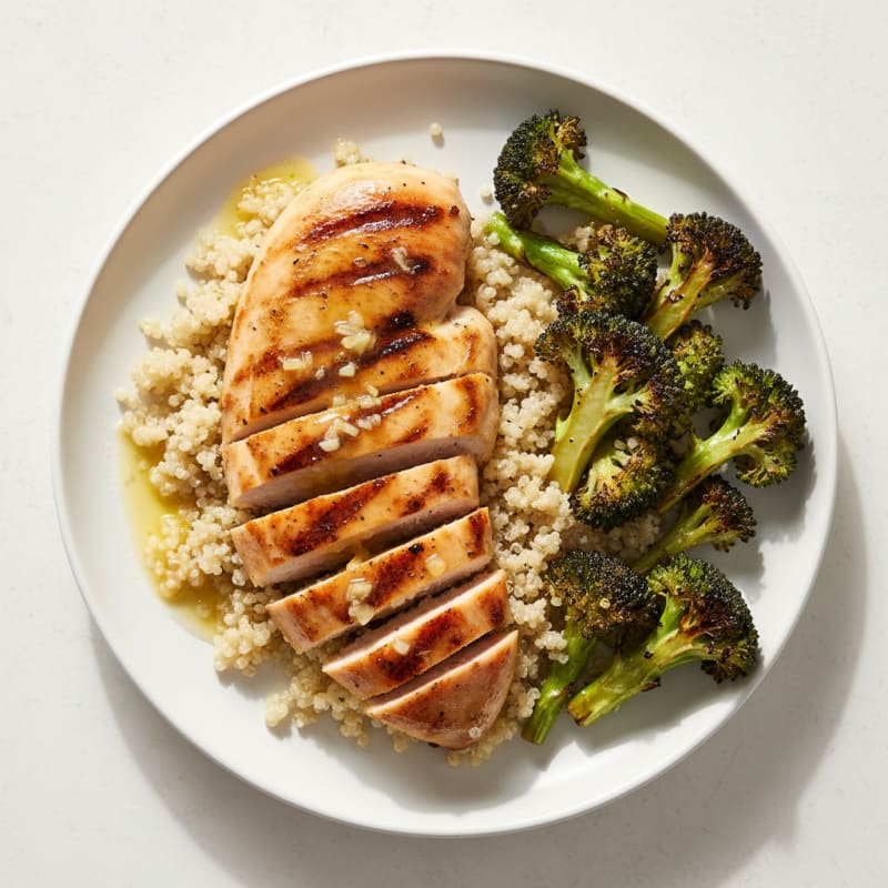 Grilled Chicken Breast with Quinoa and Roasted Broccoli