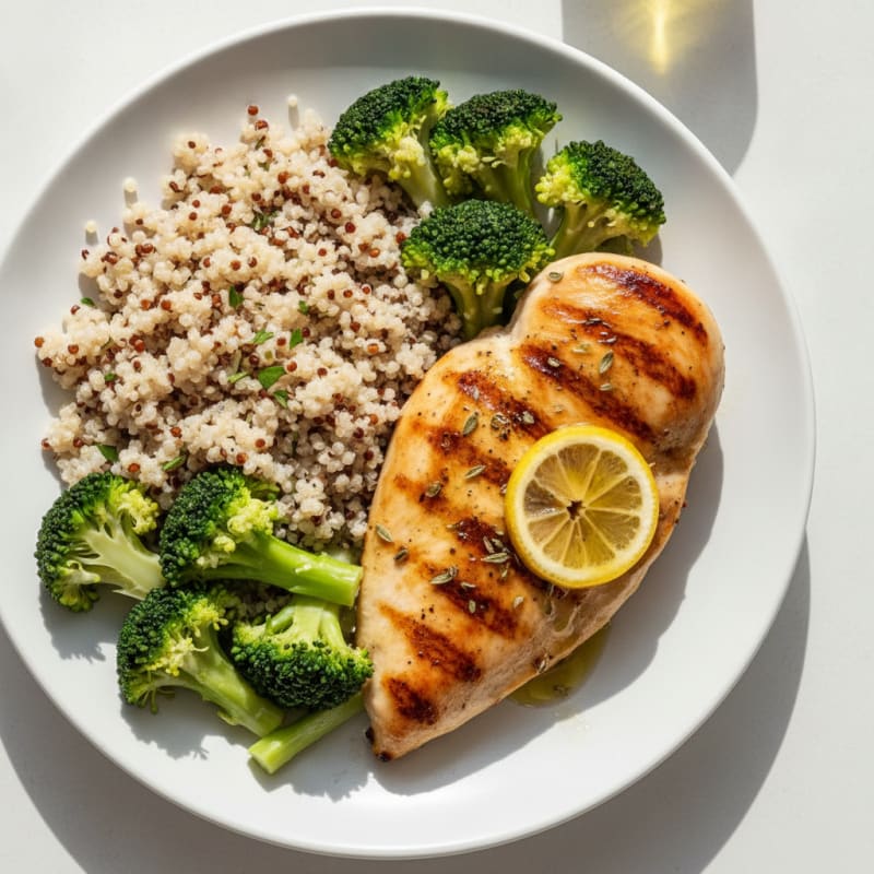 Grilled Chicken Breast with Quinoa and Steamed Broccoli