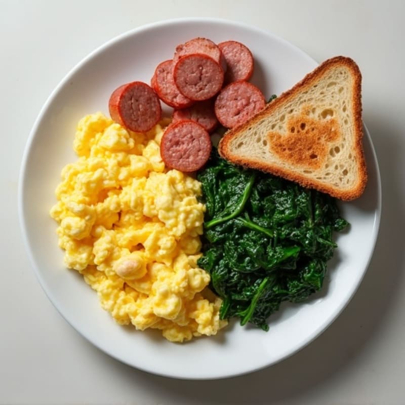 Egg White Scramble with Turkey Sausage and Sautéed Spinach
