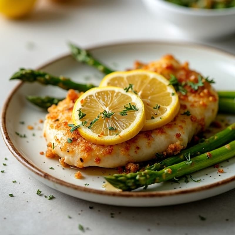 Crispy Lemon-Herb Roasted Chicken with Roasted Asparagus