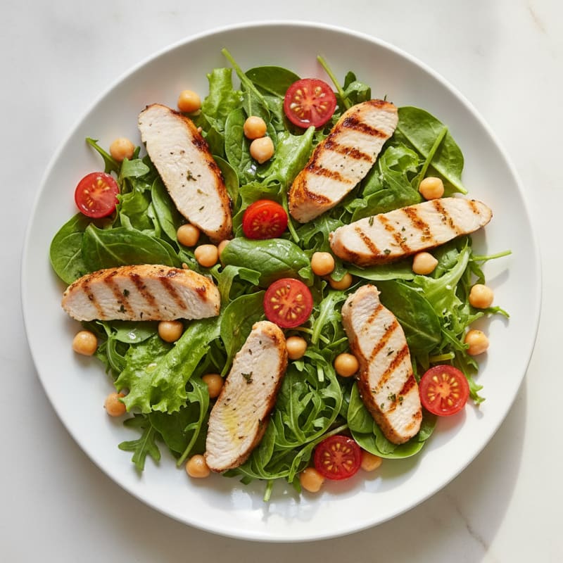 Grilled Turkey Breast Salad with Chickpeas and Cherry Tomatoes