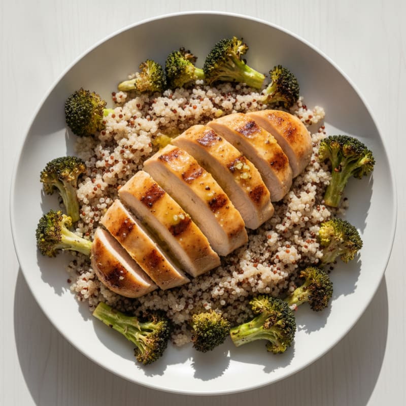Grilled Chicken Breast with Quinoa and Roasted Broccoli