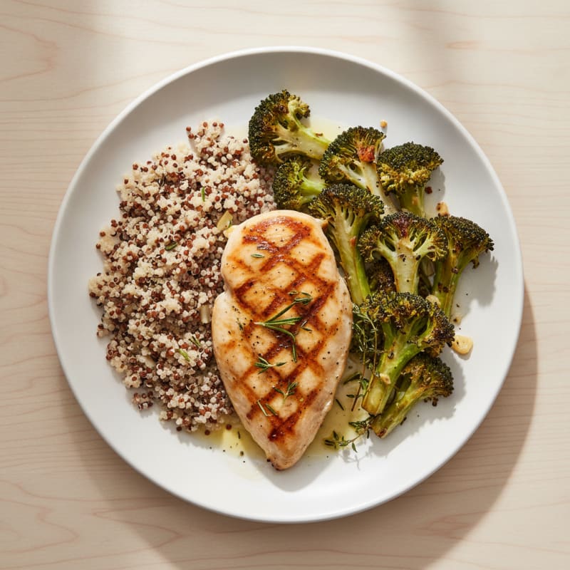Grilled Chicken Breast with Roasted Broccoli and Quinoa