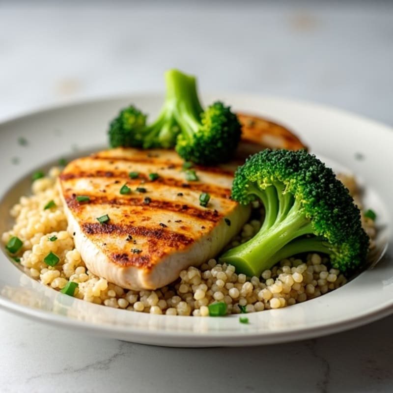 Grilled Chicken Breast with Quinoa and Steamed Broccoli