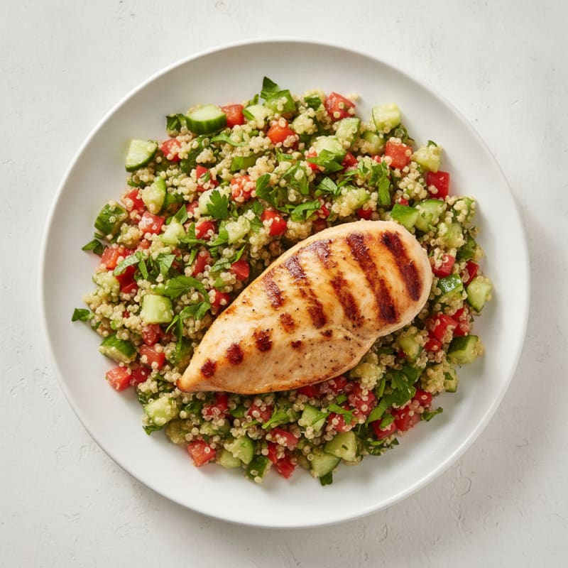 Grilled Chicken Breast with Crunchy Vegetable Quinoa Salad