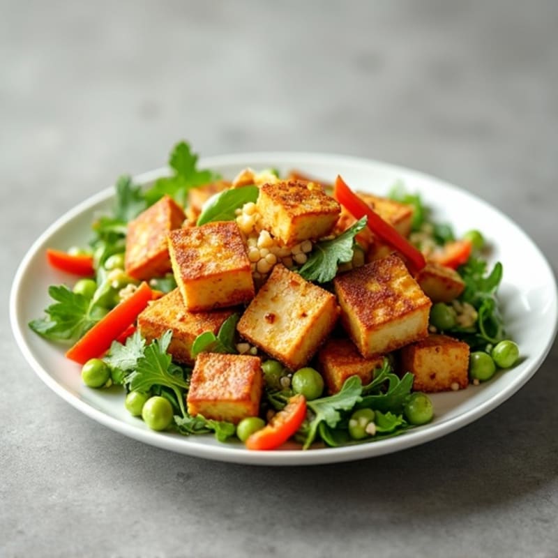 Crispy Tofu and Edamame Quinoa Salad