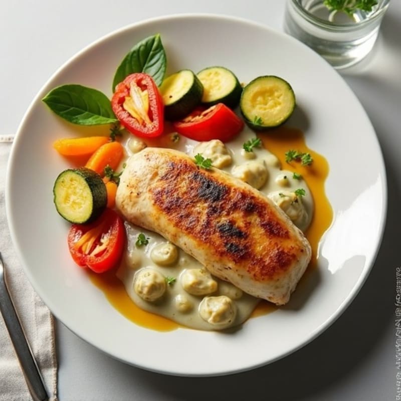 Creamy Artichoke Chicken with Roasted Vegetables