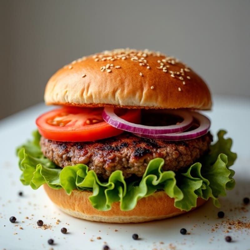 Grilled Lean Beef Burger with Fresh Crisp Toppings