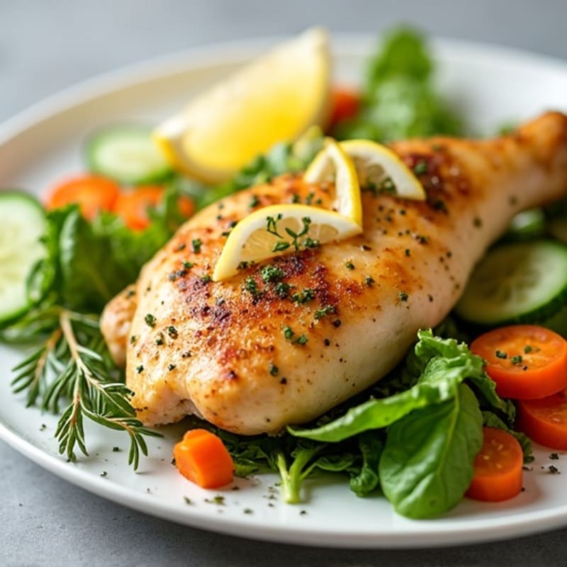 Lemon-Herb Roasted Chicken with Fresh Greens and Crunchy Vegetables