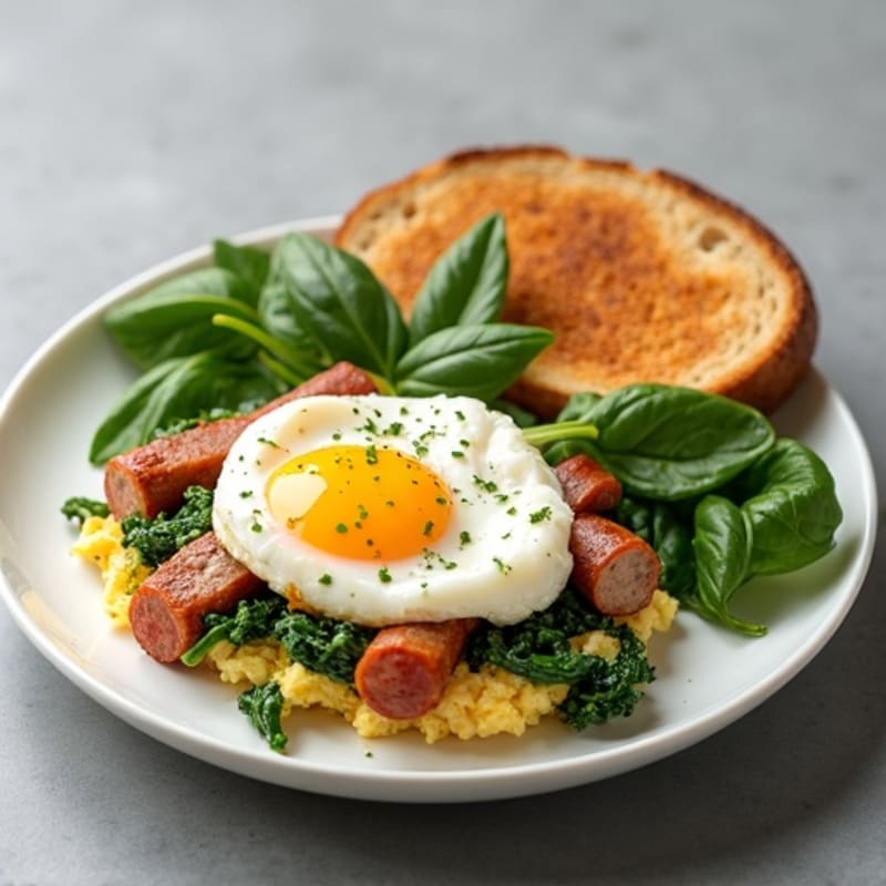 Egg White and Spinach Scramble with Turkey Sausage