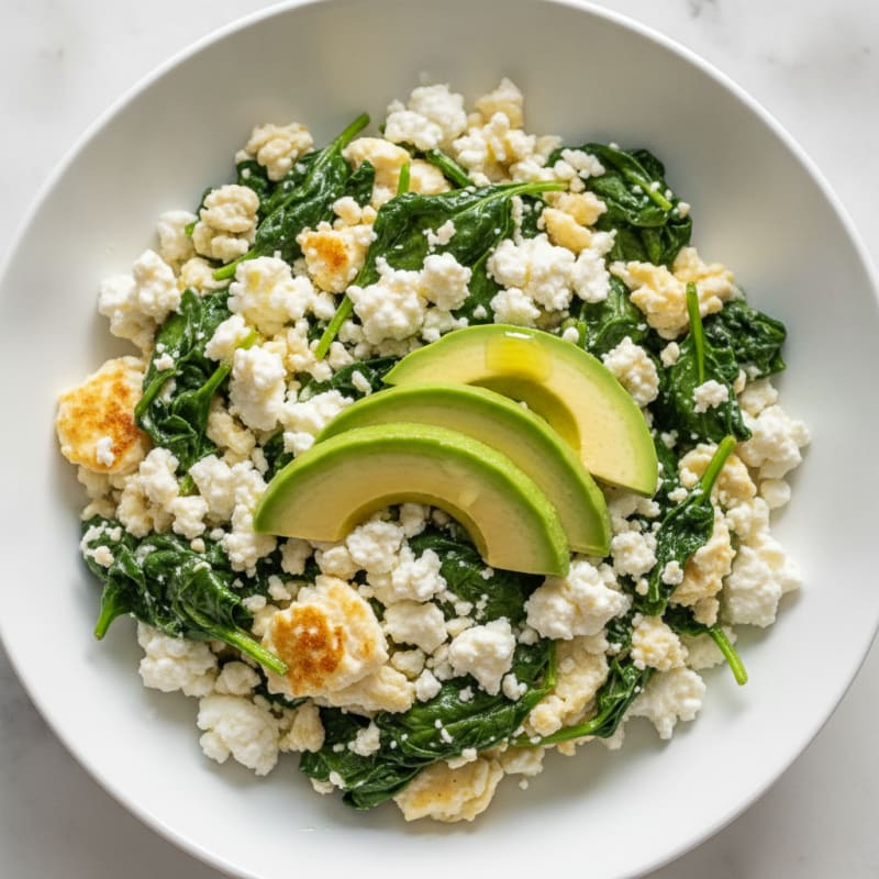 Egg White Spinach Scramble with Cottage Cheese