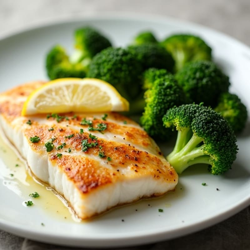 Seared Tilapia with Steamed Broccoli and Lemon