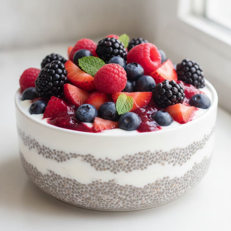 Chia Seed Pudding with Greek Yogurt and Mixed Berries