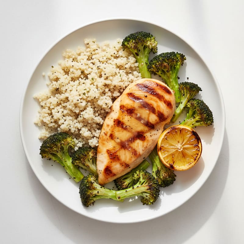 Grilled Chicken Breast with Quinoa and Roasted Broccoli