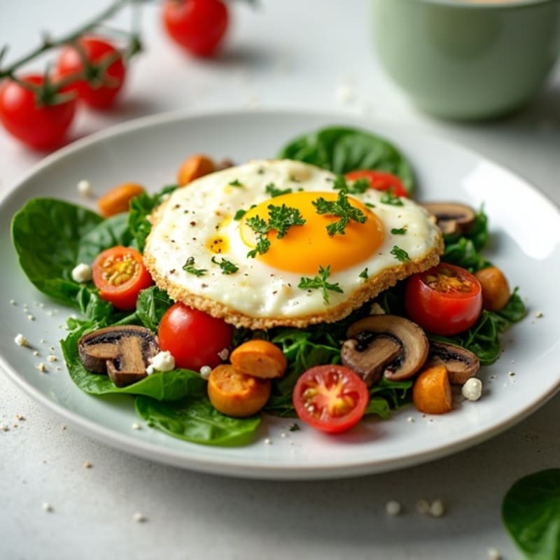 Spinach Mushroom Egg White Scramble with Cherry Tomatoes