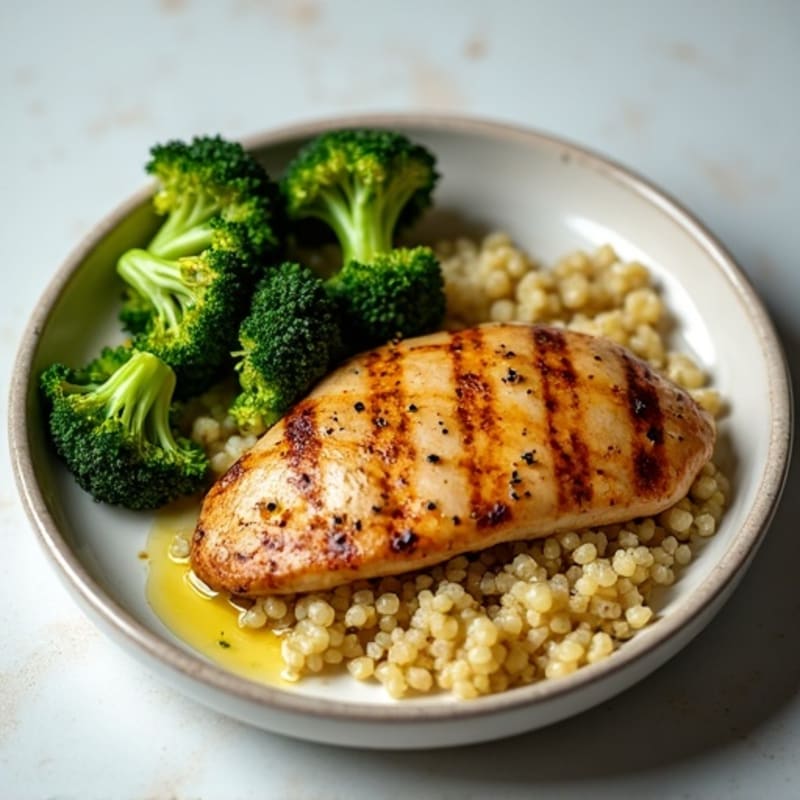 Grilled Chicken Breast with Roasted Broccoli and Quinoa