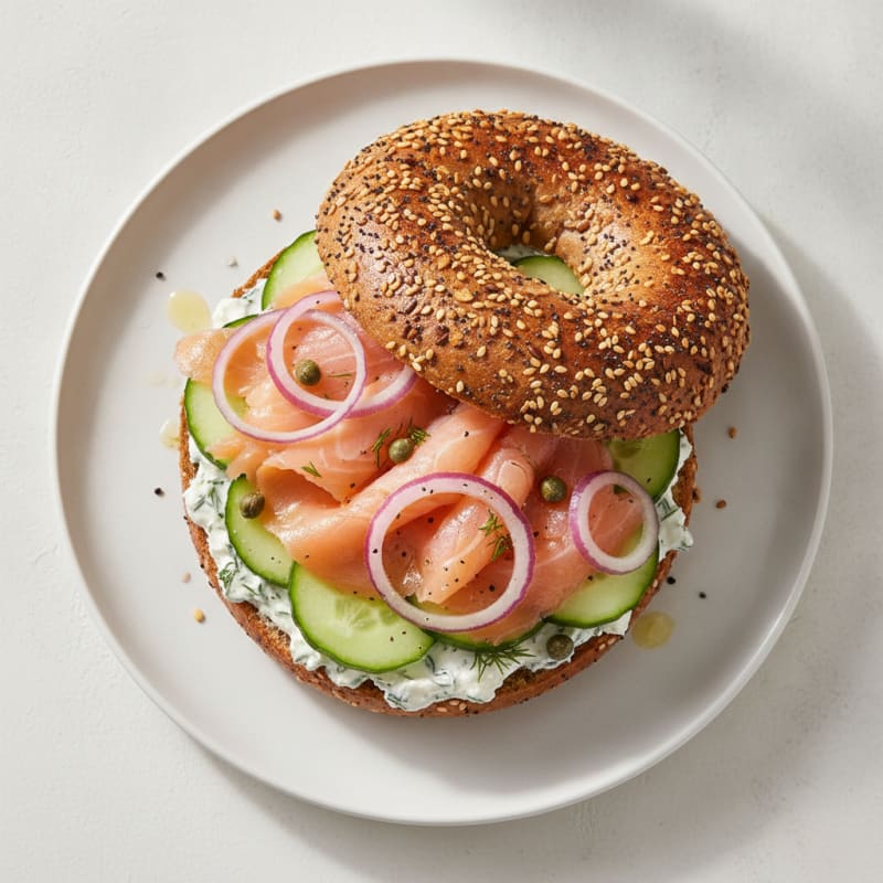 Smoked Salmon Everything Bagel Sandwich