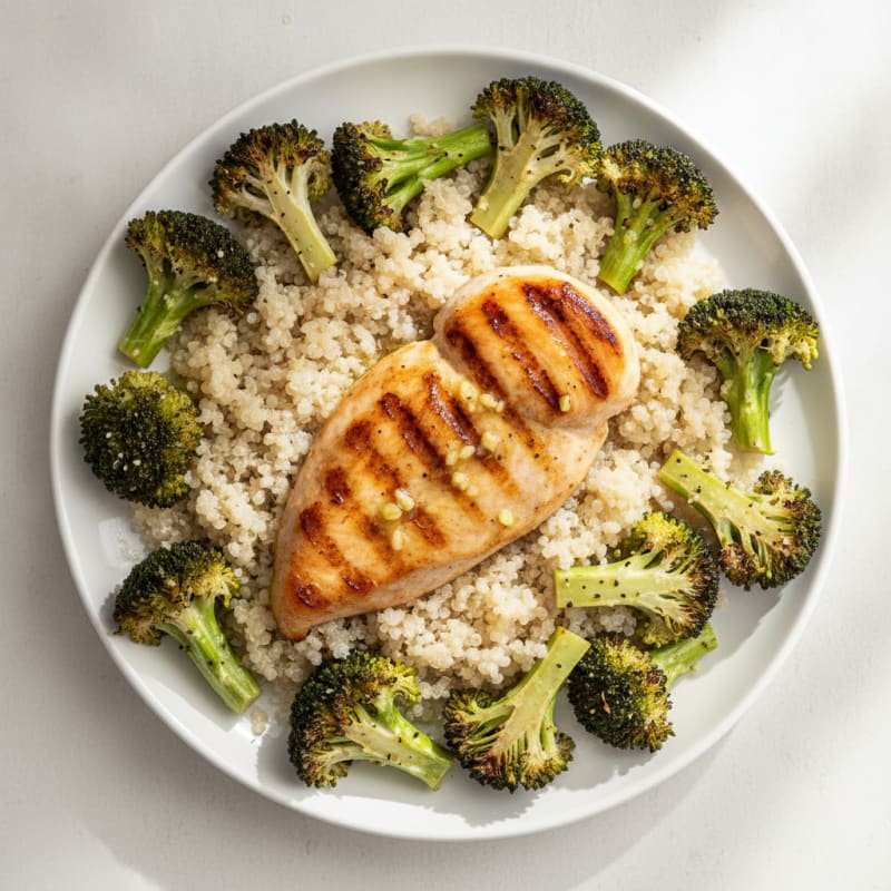 Grilled Chicken Breast with Roasted Broccoli and Quinoa