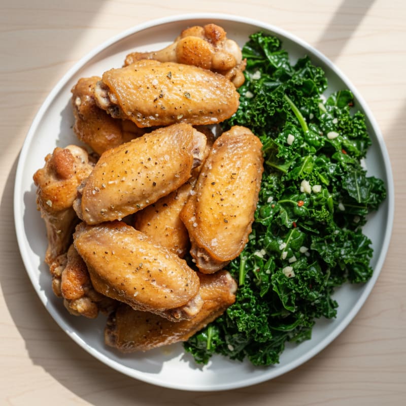 Crispy Lemon-Herb Chicken Wings with Garlicky Greens