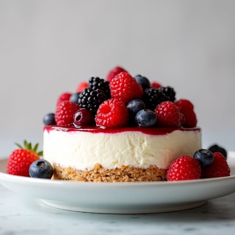 Greek Yogurt Protein Cheesecake with Mixed Berries