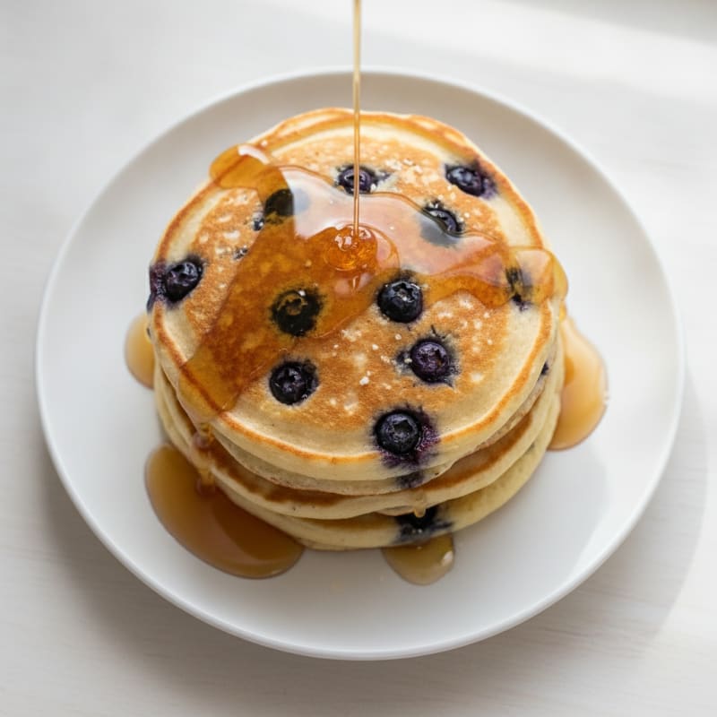 Blueberry Ricotta Pancakes with Maple Syrup