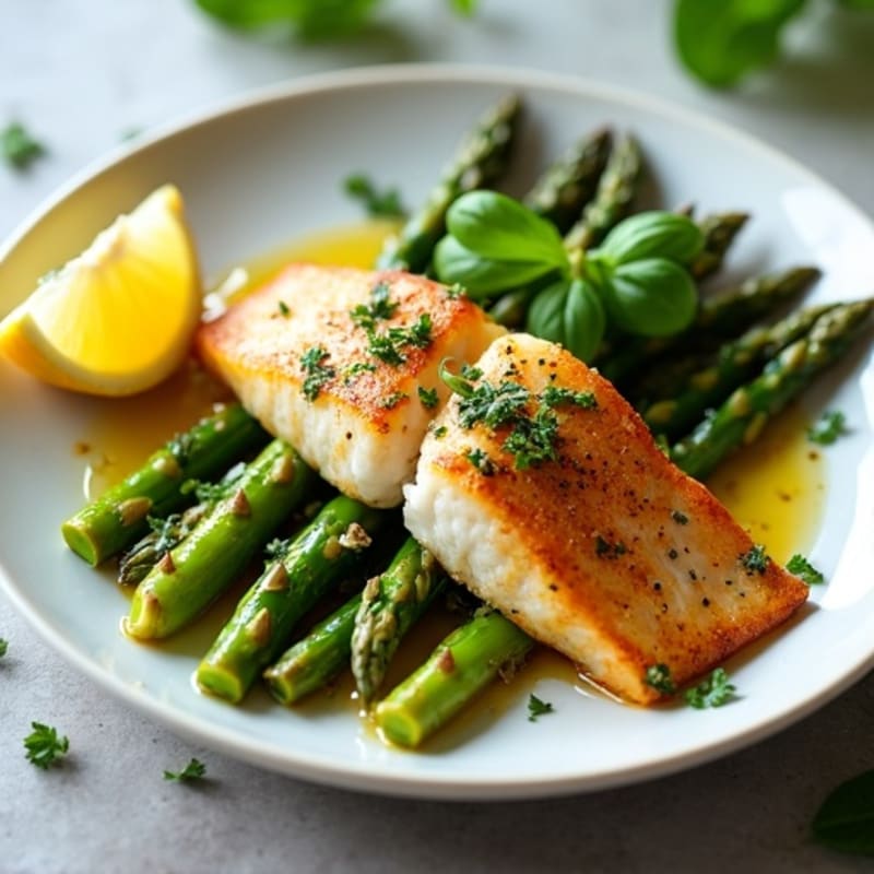 Seared Tilapia with Roasted Asparagus and Fresh Herbs