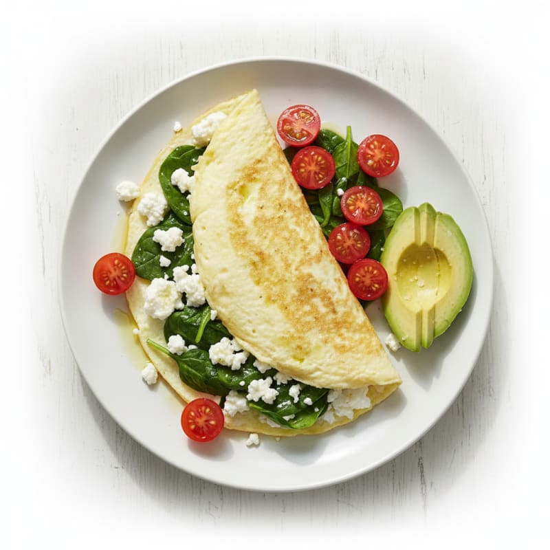 Egg White Spinach Omelette with Cottage Cheese and Cherry Tomatoes