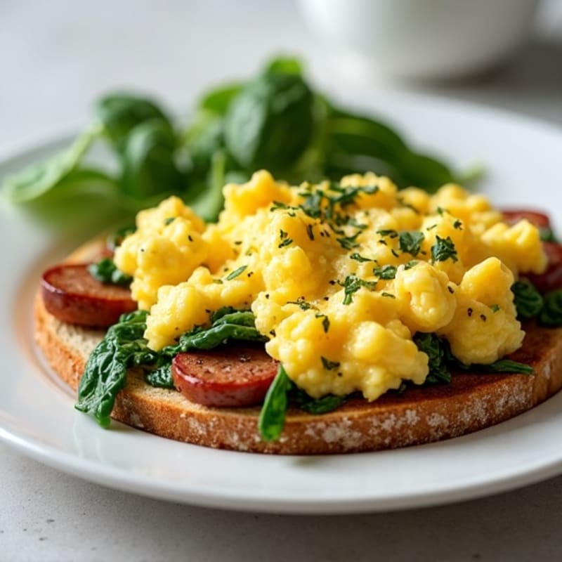Egg White Scramble with Turkey Sausage and Spinach