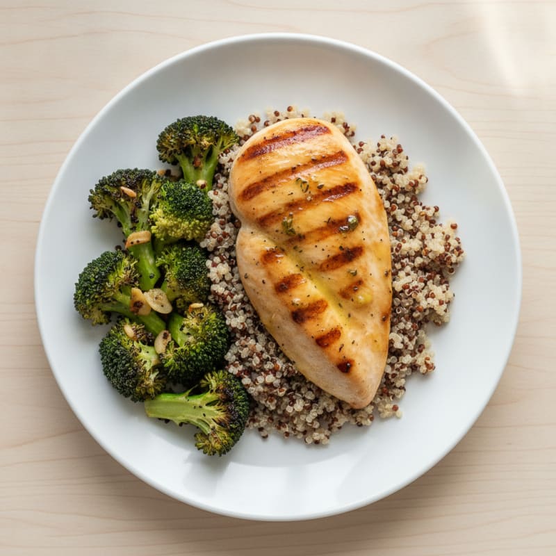 Grilled Chicken Breast with Quinoa and Roasted Broccoli