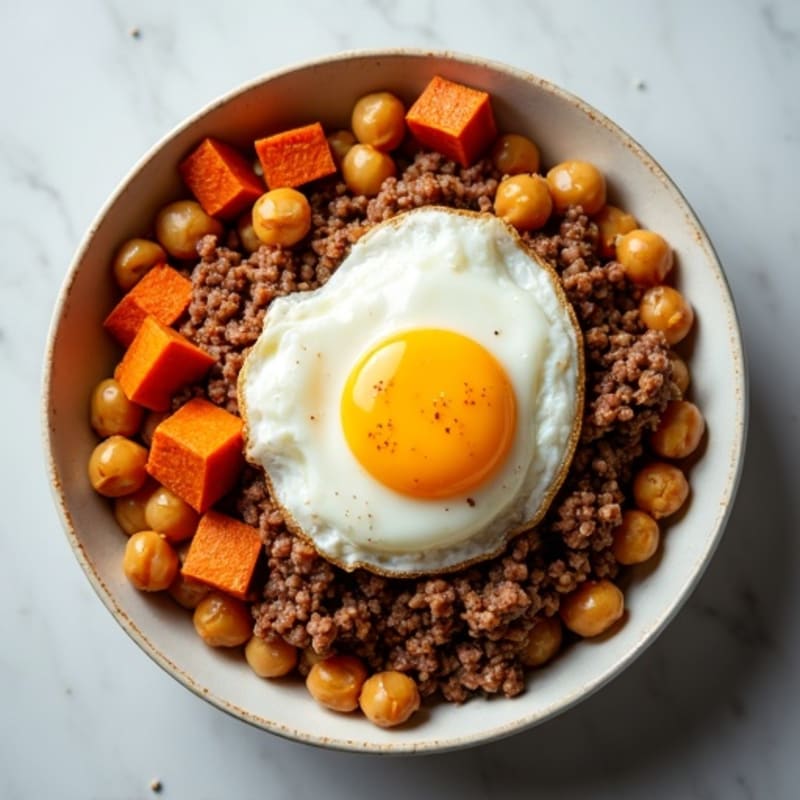 Spiced Lean Ground Beef and Roasted Sweet Potato Bowl
