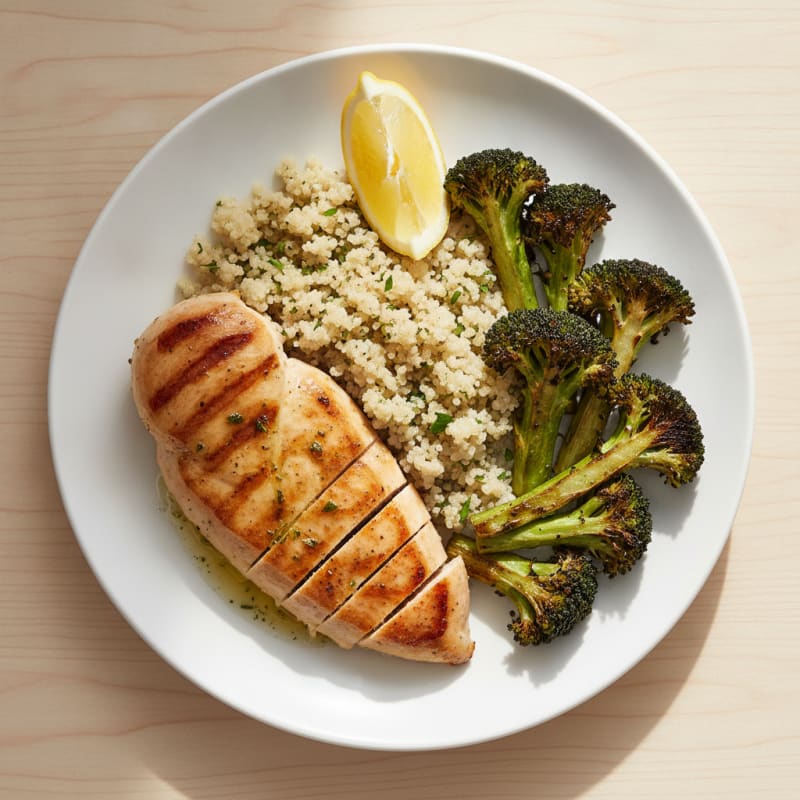 Grilled Chicken Breast with Quinoa and Roasted Broccoli