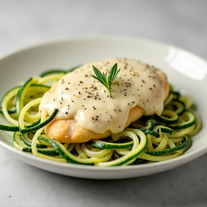 Creamy Cauliflower Chicken Alfredo with Zucchini Noodles