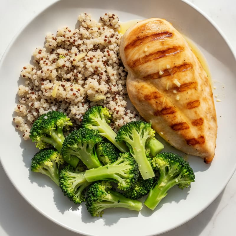 Grilled Chicken Breast with Steamed Broccoli and Quinoa